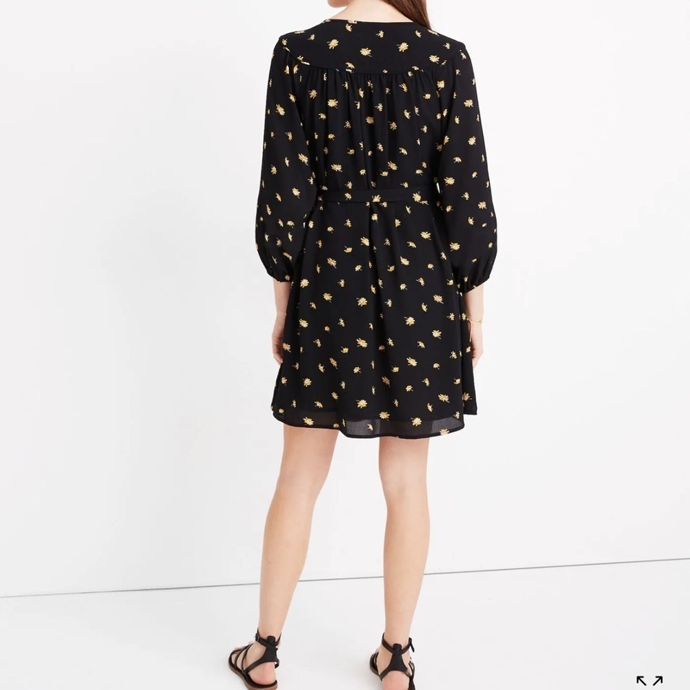 Madewell Tie-Waist Mini Dress in French Daisies Black Womens XS Floral Prairie - Picture 7 of 14
